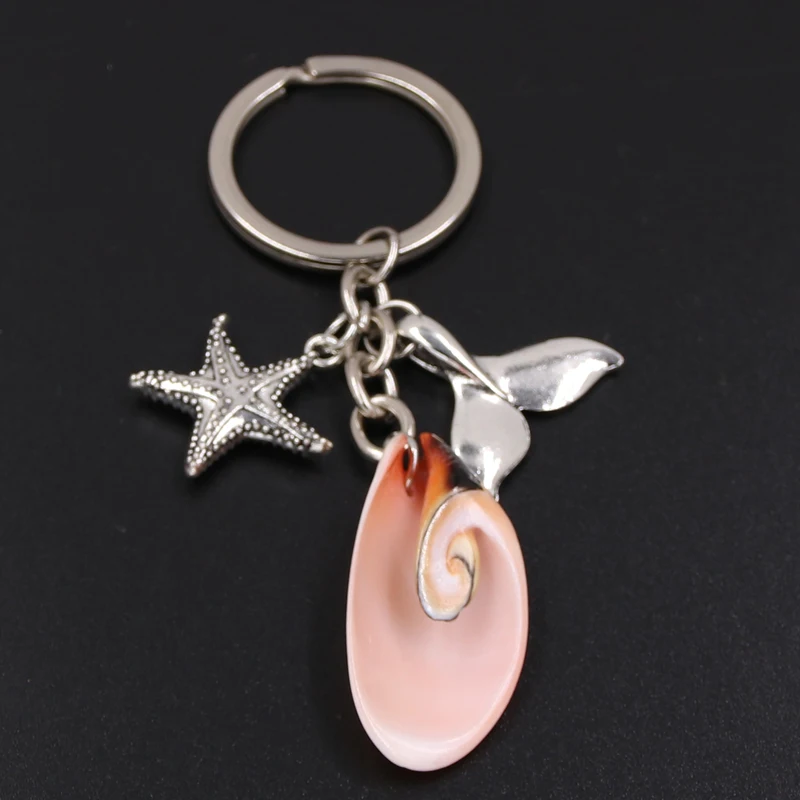 1pc Blue Turtle Charms Starfish Conch Fish Tail Keychains With Shell Charms Beach Keyring Summer Jewelry