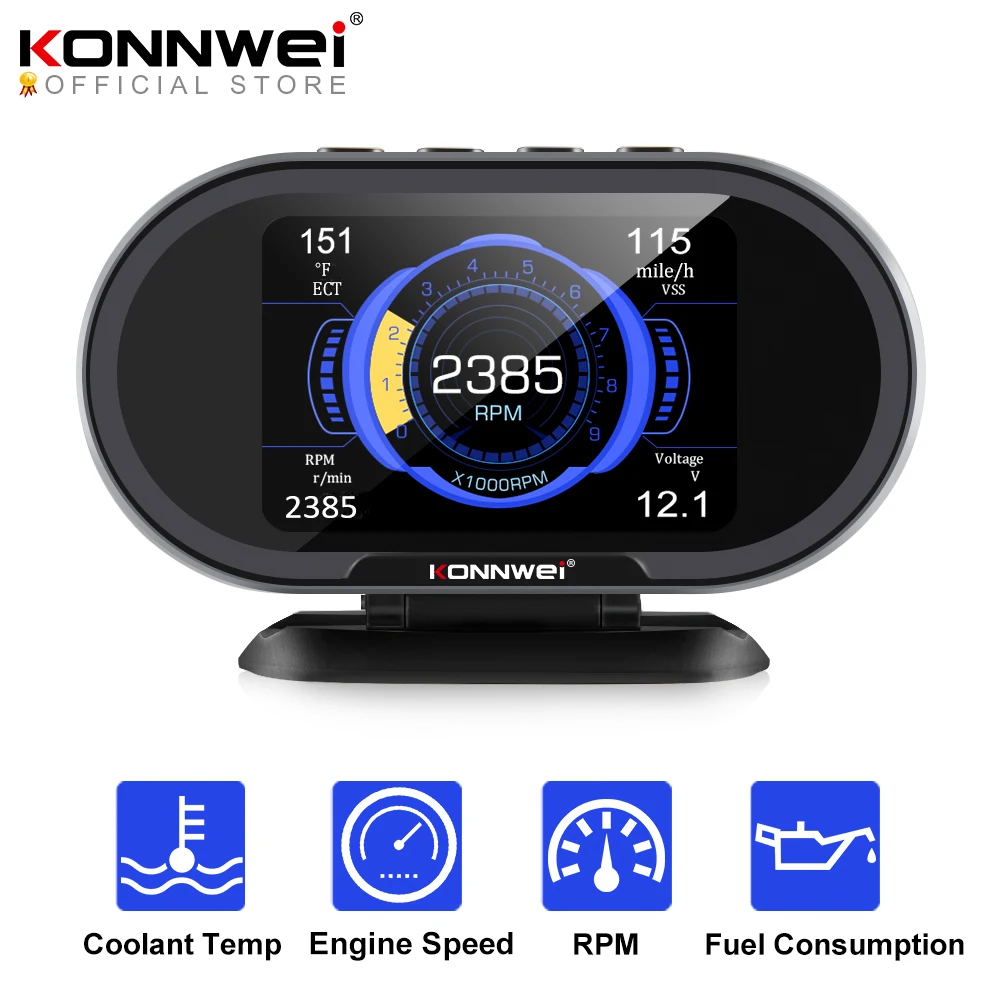 On-board Computer KW206 OBD2 Automotive Scanner Car Digital HUD Fuel Consumption Water Temperature Gauge Tool