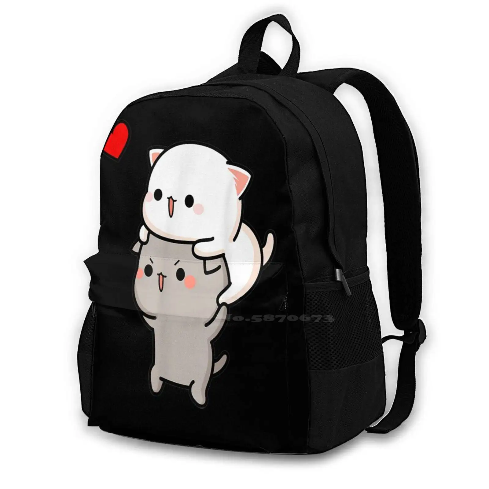 Mochi Peach Cat Goma Home My Love Valentines Lovers camiseta mochila para estudiantes escuela portátil bolsa de viaje amor gato Animal Mochi