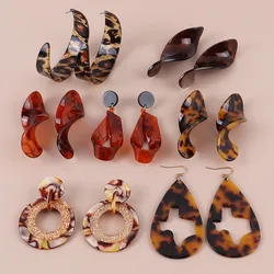 FishSheep Vintage Geometric Acrylic Long Drop Earrings Tortoiseshell Irregular Leopard Color Dangle Earring Women Party Jewelry