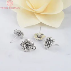 (4066)20PCS flower:12MM Antique Silver Plated Connector Flower Stud Earrings Accessories Diy Handmade Jewelry Findings