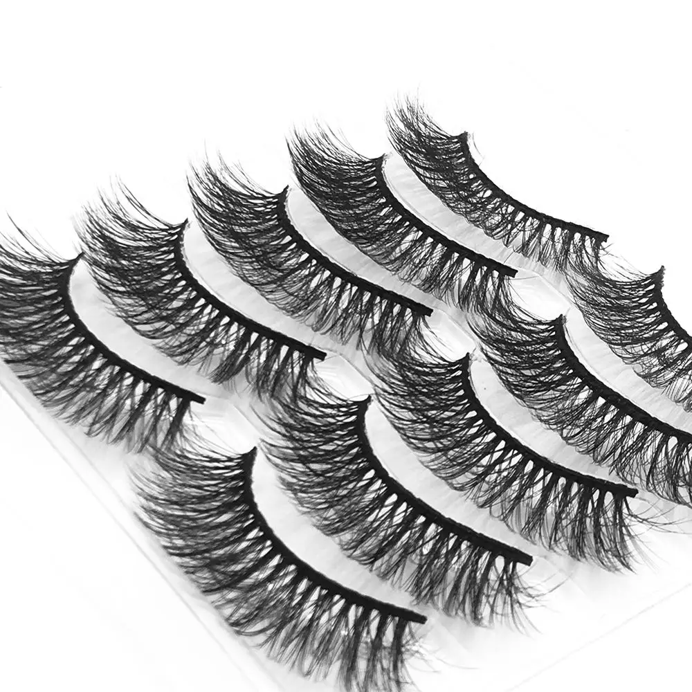 SKONHED 5 Pairs Woman Handmade Fluffy Wispies False Eyelashes 3D Mink Hair Eye Lash Extension Crisscross