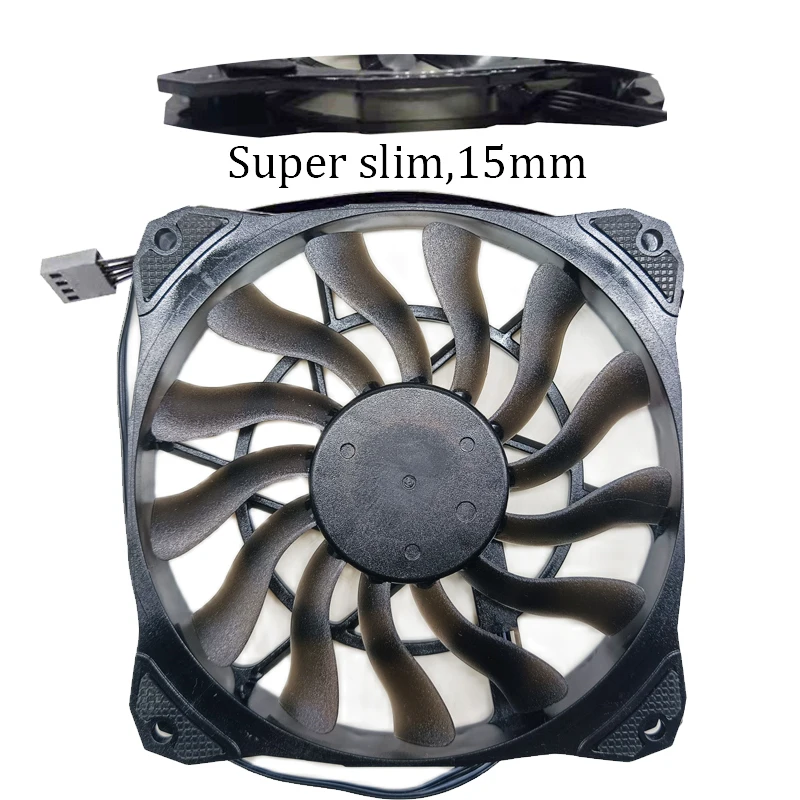 Slim 15mm 4pin PWM 12015  pwm cable 12cm cooler for Small Case Big Airflow 53.6CFM 120mm Fan With vibration reduced Rubber