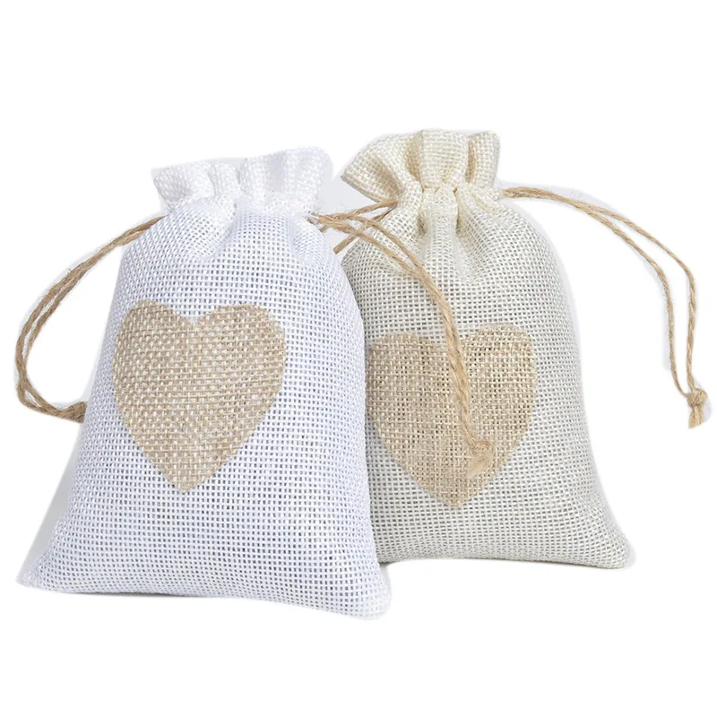 

100pc/lot 10*14Cm Linen Jute Drawstring Gift Bags Sacks Party Favors Packaging Bag Wedding Candy Gift Bags Party Supplies