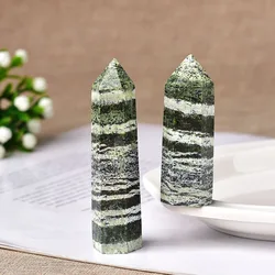 1pc Natural Stone Crystal Point Green zebra stripes Healing Obelisk Quartz Wand Ornament for Home Decor Reiki Stone Pyramid
