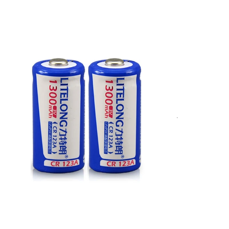 

2pcs/lot Large capacity 1300mAh 3V CR123A rechargeable battery LiFePO4 16340 lithium rechargeable battery for camera electronics