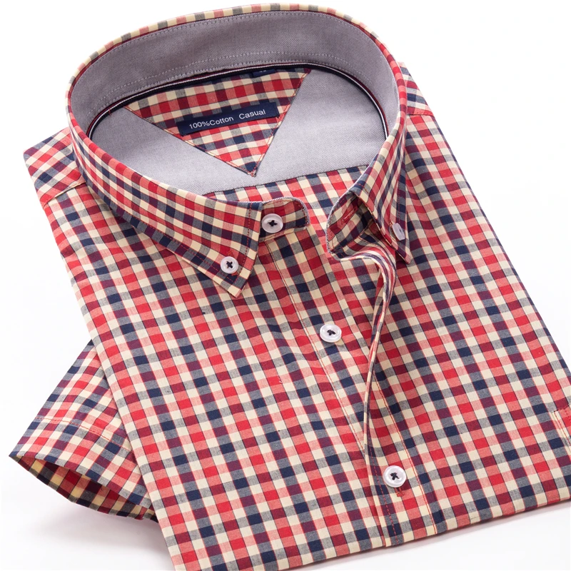 

100% cotton summer lightweight plaid short-sleeved shirt classic business casual men's loose large size shirt 7XL 8XL 9XL 10XL