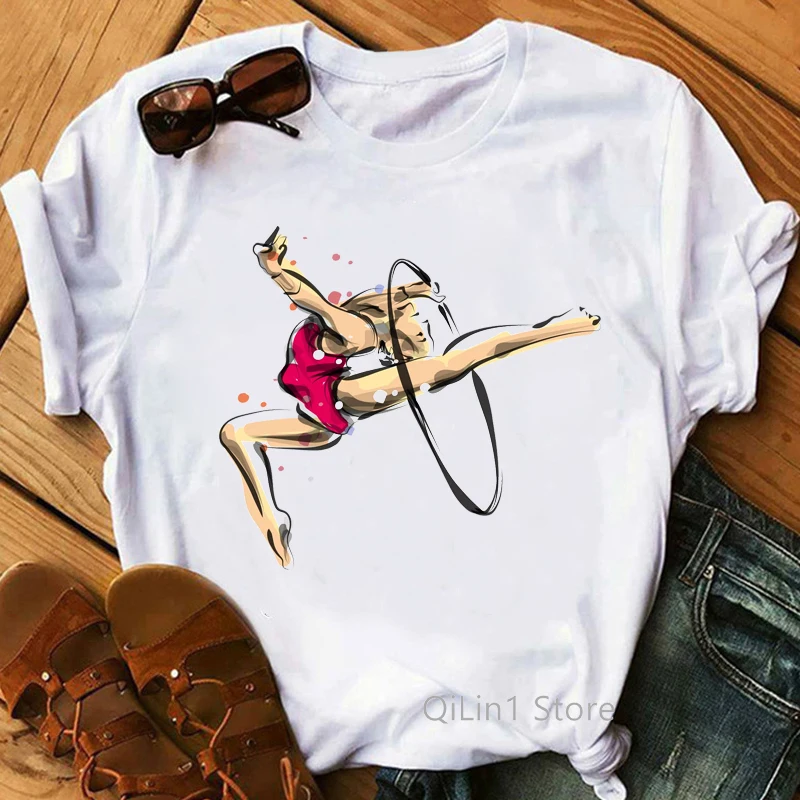 Gym Art Print Tee Shirt Femme Ballet Dancer Gymnast Lover Birthday Gift Tops Girls Summer White Gymnastics Casual T Shirt Women