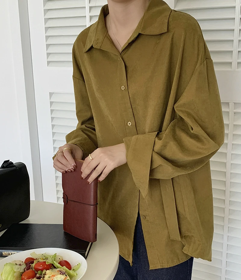 Seoulish 2021 New Buttons Solid Women Blouse Casual Loose Female Blouse Top Workwear Office Korean Style Oversize Shirts Autumn