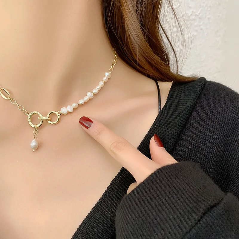 Baroque Freshwater Pearl Pendant Necklace European American Style Luxury Fashion Personality Collarbone Chain Ms Travel Jewelry