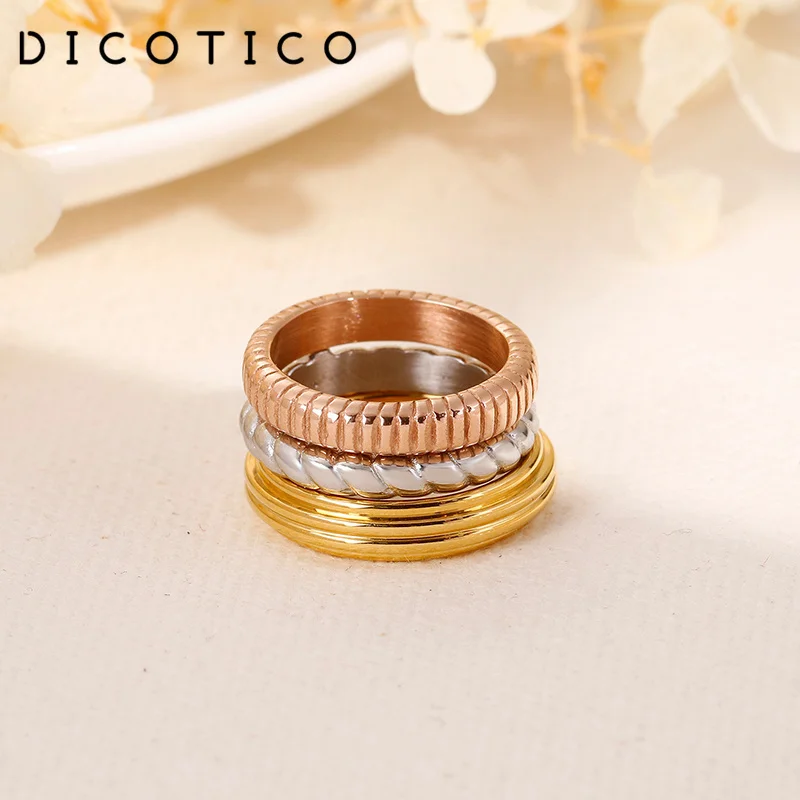 Fashion Rings Set for Women Tri-Color Stainless Steel Anillos Mujer Three Layer Round Charm Women Rings Jewelry Accessories