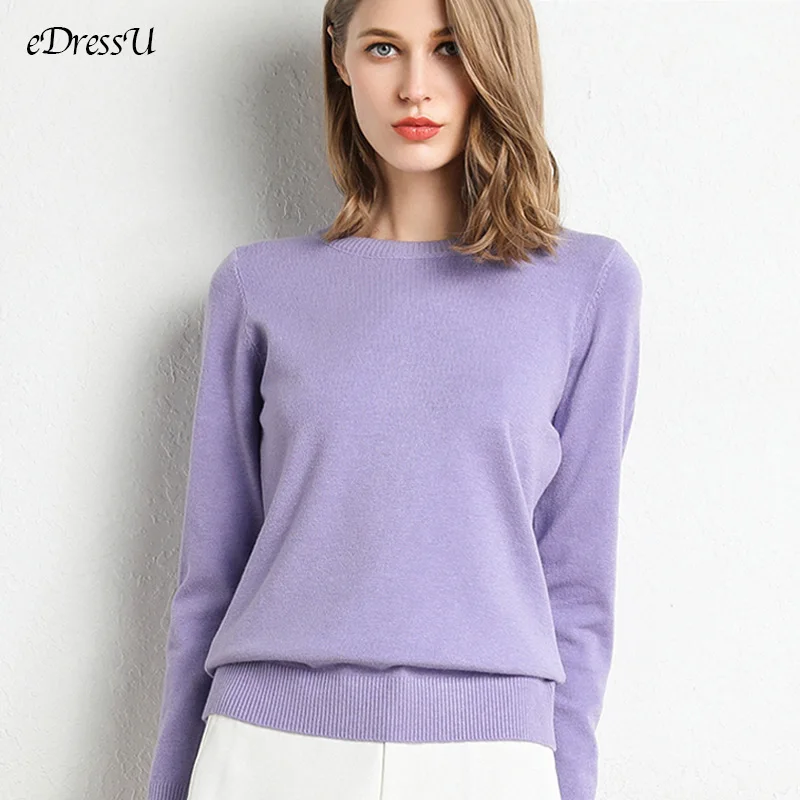 16 Colors Women Sweater High Quality Soft Pullover Burgundy Black Elegant Basic O-Neck Office Lady Jumper Solid Knitwear HW-1