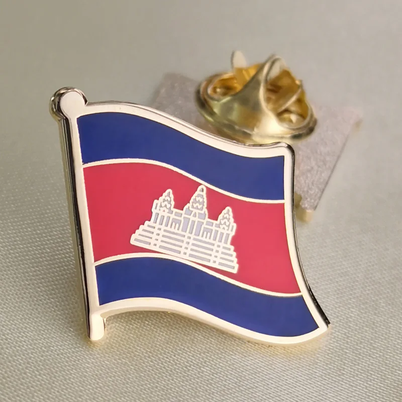 Soft Enamel Cambodia Kampuchean Cambodian Flag Lapel Pins Brooch Badges