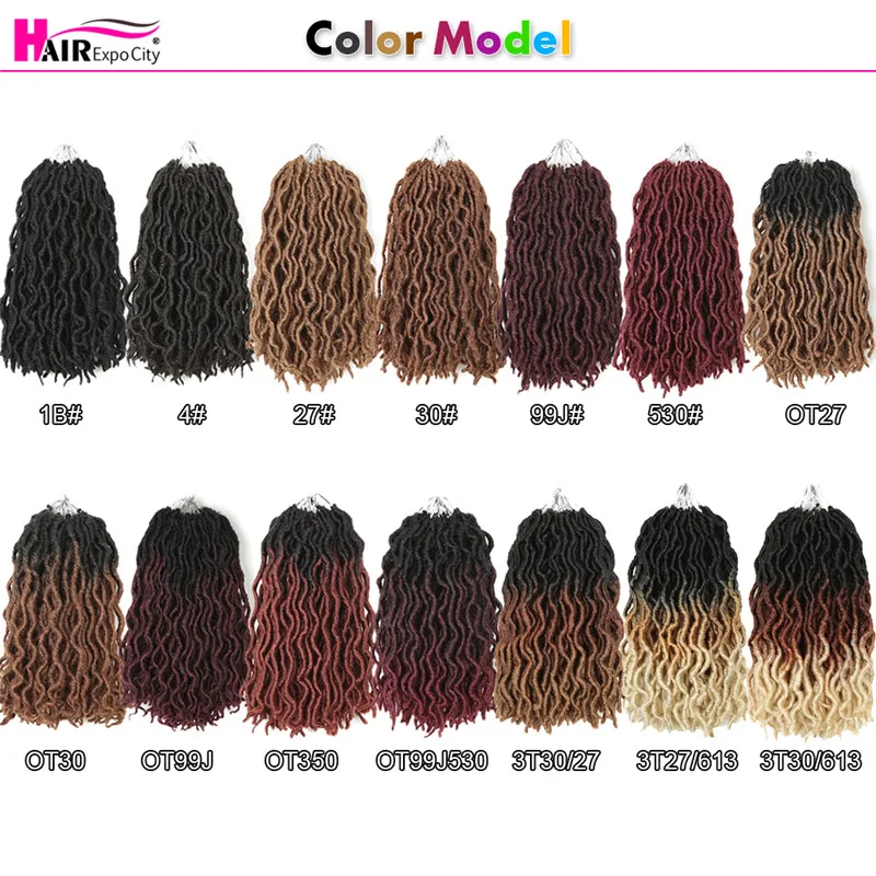 Deusa Faux Locs Crochet cabelo, cabelo onda sintética, Ombre trança, extensões de cabelo, Gypsy Locs, Expo City, 12 ", 18", 24"