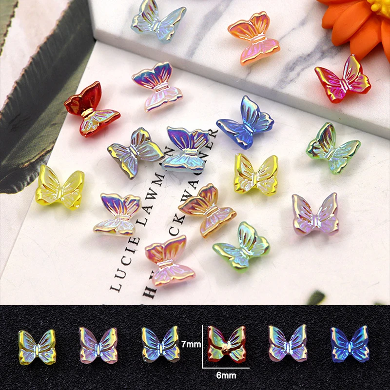 30/100Pcs Nail Art  Accessories Resin Butterfly Aurora Smart Color Holographic  Fashion 3D Fingernail DIY Decoration