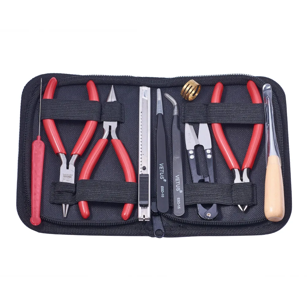 DIY Jewelry Tools Sets Nippers Repair Tool with Pliers Scissor Tweezers Vernier Caliper Tape Measure Pins Mixed Color F80