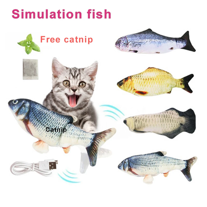 Cat Toy Fish USB Electric Charging Simulation Fish Catnip Cat Pet Chew Bite Interactive Pet Cat Toy Floppy Wagging Fish