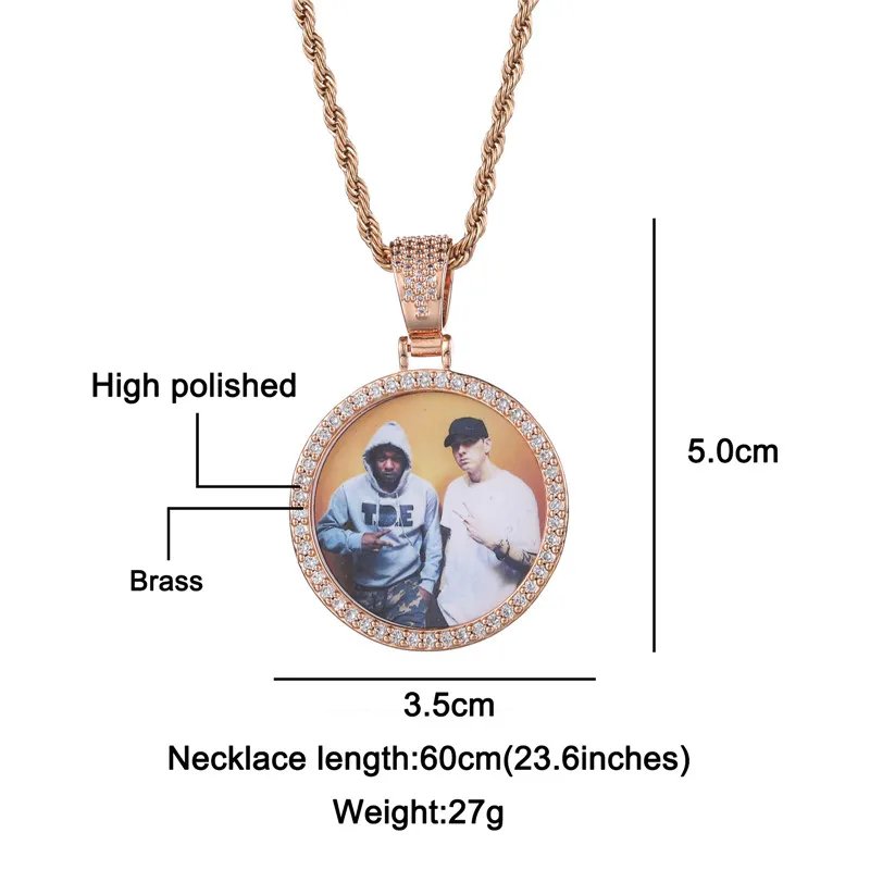 Hip Hop Custom Made Photo Roundness Wing Solid Back Iced Out Bling Cubic Zircon Personalized Necklace & Pendant For Men Jewelry