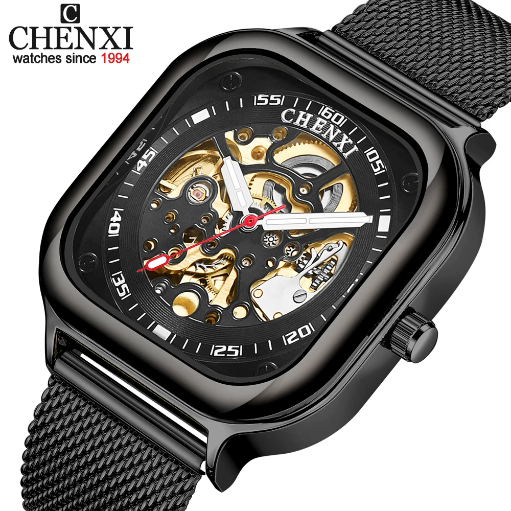 CHENXI Men Watch Top Luxury Brand Tourbillon Business Clock Automatic Mechanical Wristwatch Transparent Waterproof Mens Watches