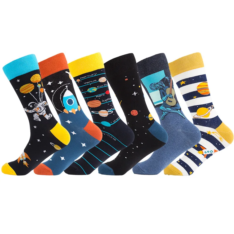 Big Size Cotton Men\'s Socks Hiphop Harajuku Happy Funny Fox Compression Dress Socks for Male Wedding Christmas Gift