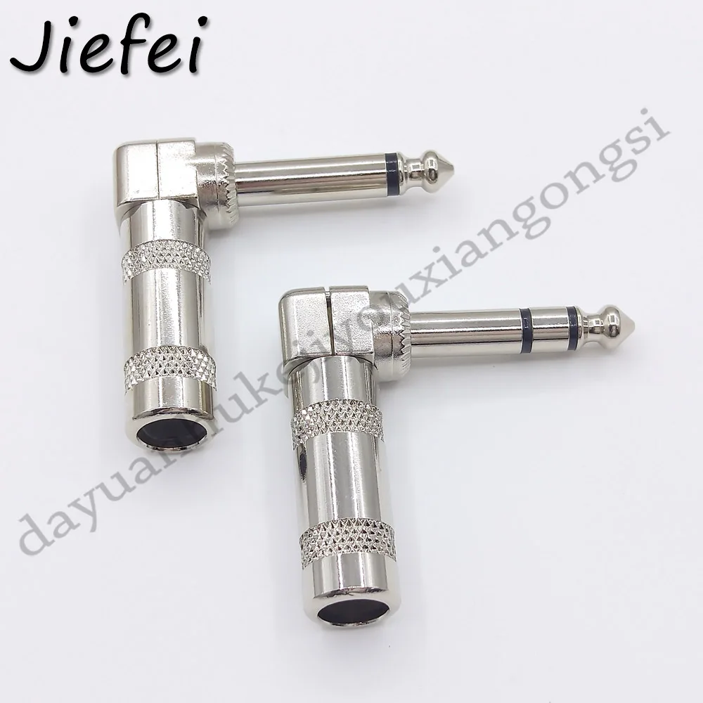 1Pcs Brass 6.35mm Jack Microphone plug Connector Right Angle Male Assembly 6.3mm mono / stereo Nickle plating Audio Plug