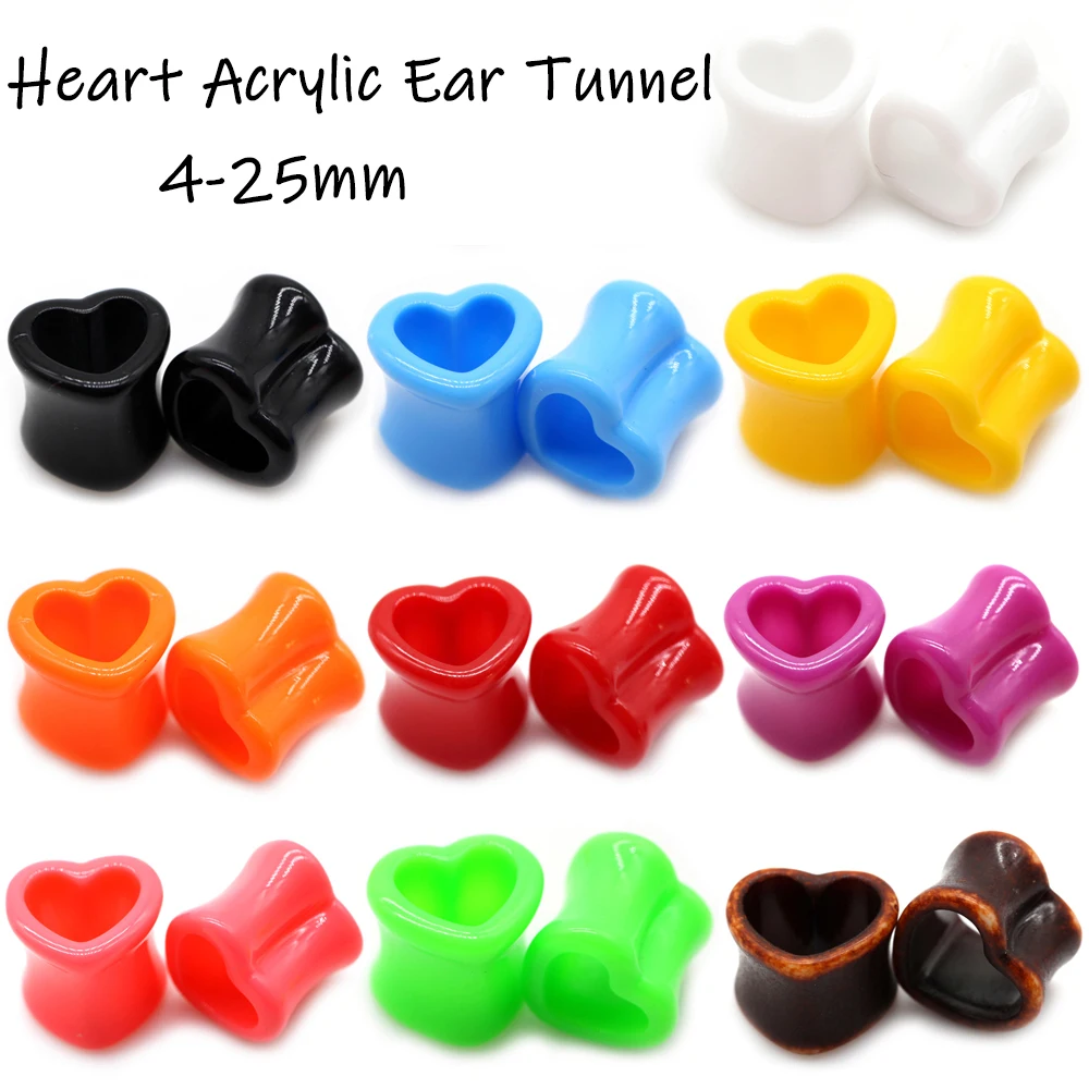 1Pair Heart Acrylic Ear Tunnel Plug Ear Gauge Expander Colorful Flesh Stretcher Unisex Body Piercing Jewelry White&Black 4-25mm