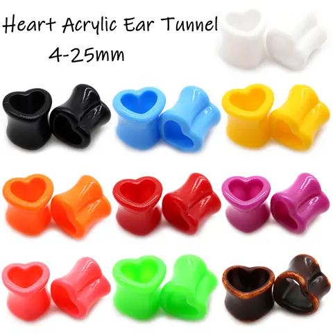 1Pair Heart Acrylic Ear Tunnel Plug Ear Gauge Expander Colorful Flesh Stretcher Unisex Body Piercing Jewelry White&Black 4-25mm