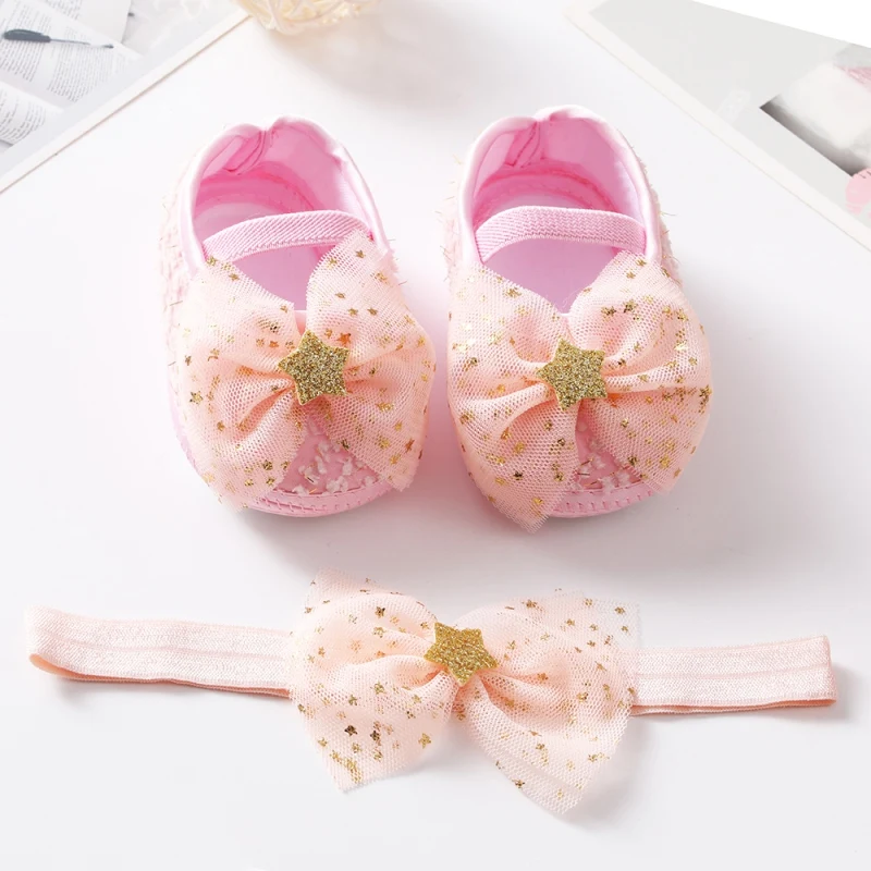 2pcs Baby Girls Shoes Princess Star Sequins Toddlers Prewalkers Shoes Soft Sole Non-slip Mesh First Walker NewBorn shoes