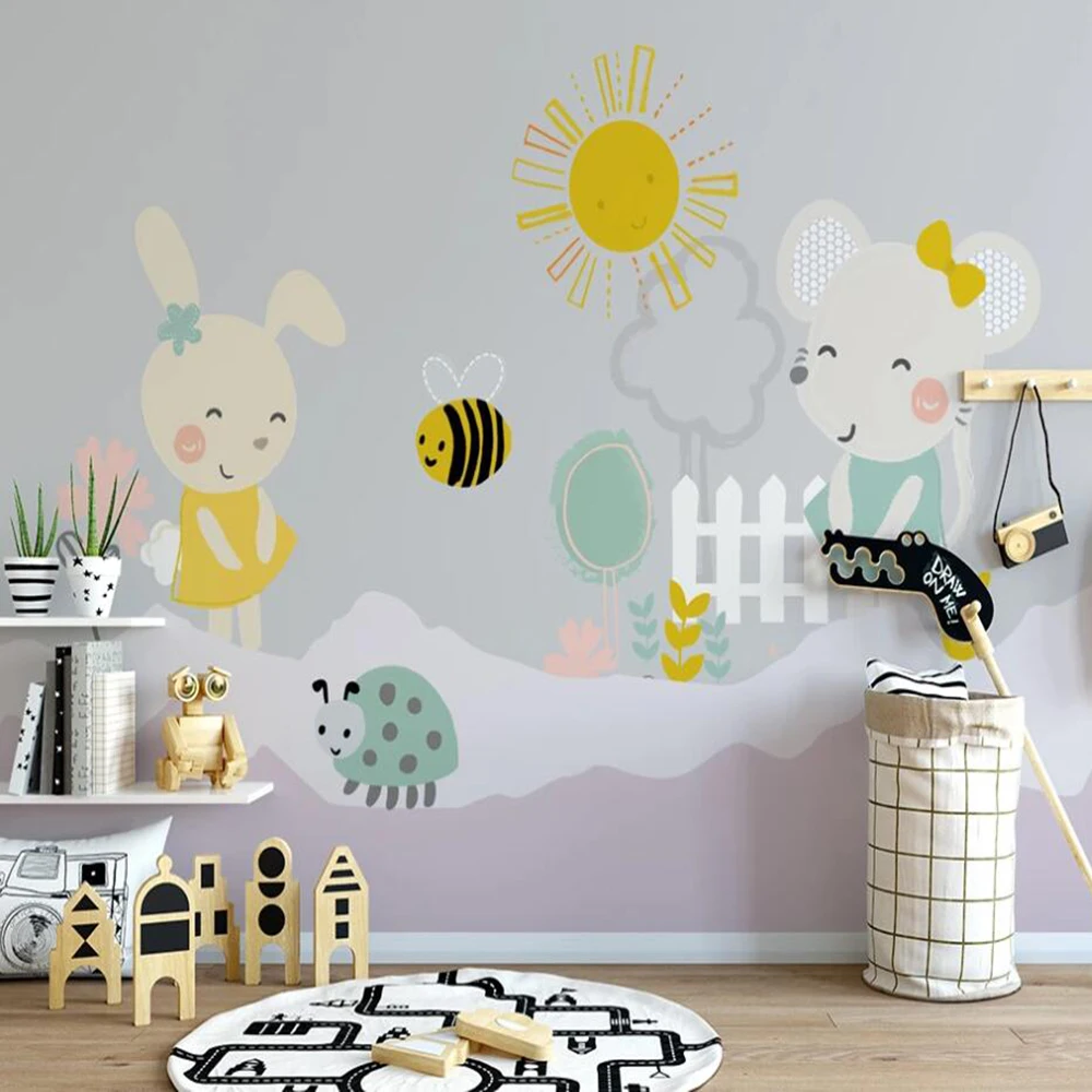 

Milofi custom large wallpaper mural cartoon rabbit illustration children's room background wall paper mural decorative painting