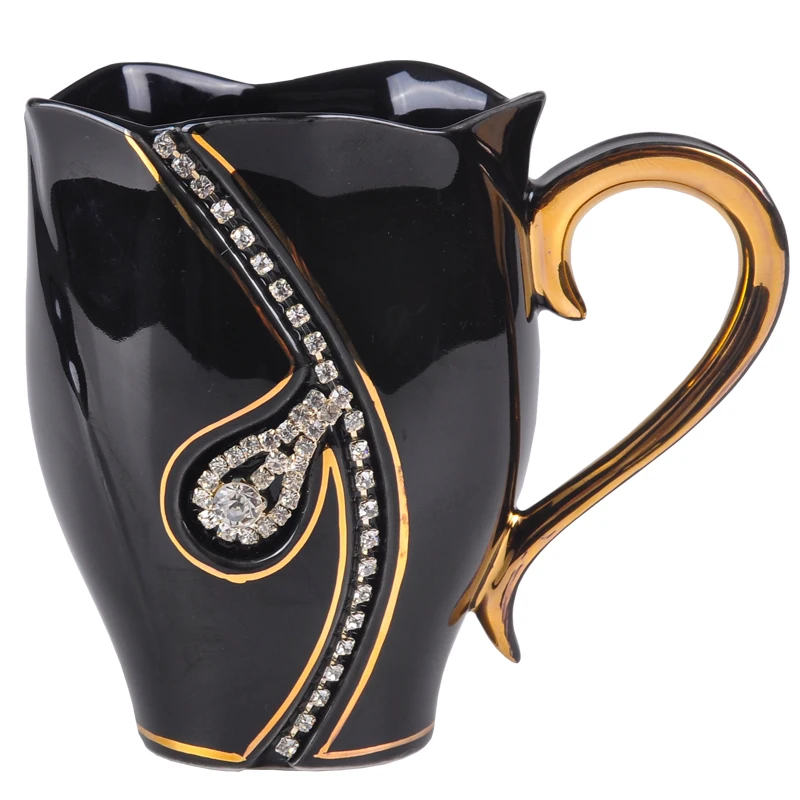 Fine Rhinestone Luxury European Ceramic Mug With Spoon Exquisite Gift Box Couple Cup Friends Gift Mug Coffee Cups Office Tea Cup