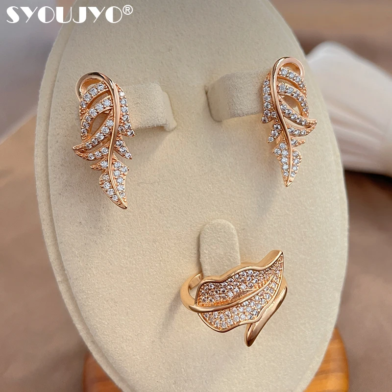 SYOUJYO Luxury Natural Zircon Micro Wax Inlay Earrings Rings Set for Women 585 Rose Gold 2022 Trend Lovely Fashion Jewelry Set