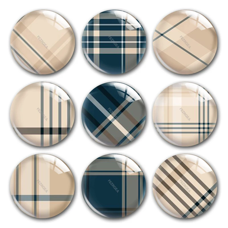 

Handmade Buffalo Plaid beige and navy July 4th Round Photo Glass Cabochons Demo Flat Back DIY Jewelry Making Findings Accessory