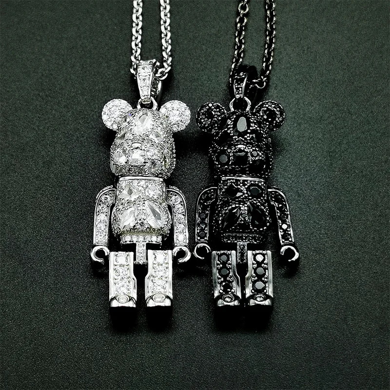 BOCAI New bear sweater chain female pendant cute and movable violent bear necklace fashionable ins personality pendant