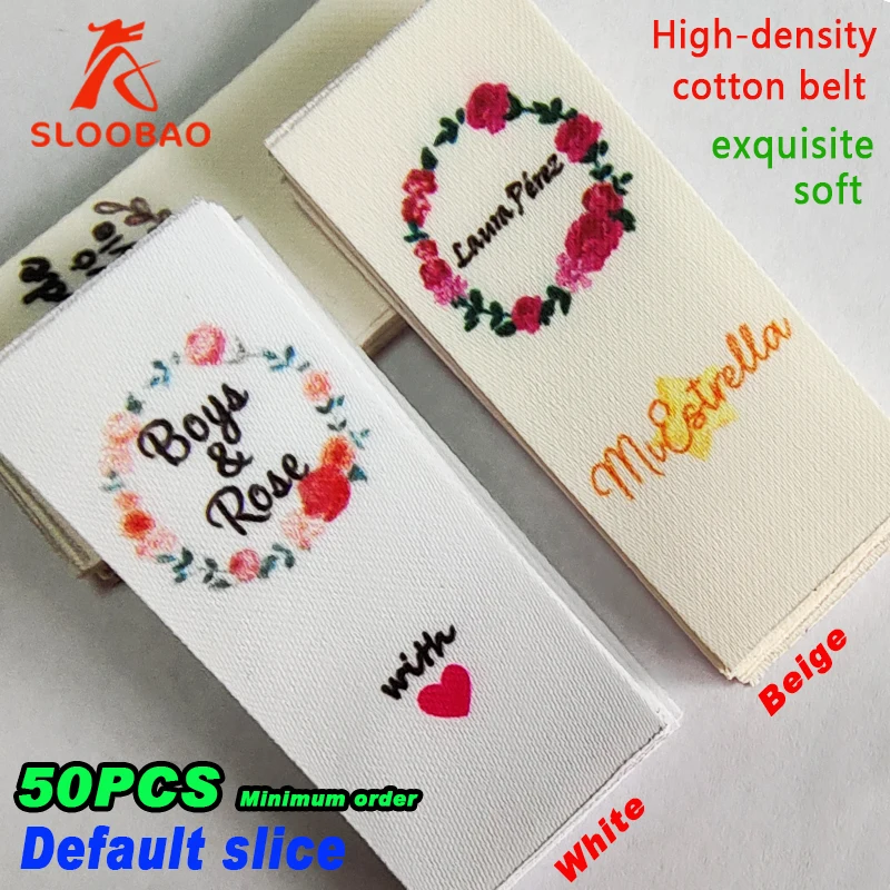 

Custom Logo DIY Personalize Cotton Label Clothing Private Tag Handmade High Density Cotton Color Print Name Labels MQQ50PCS