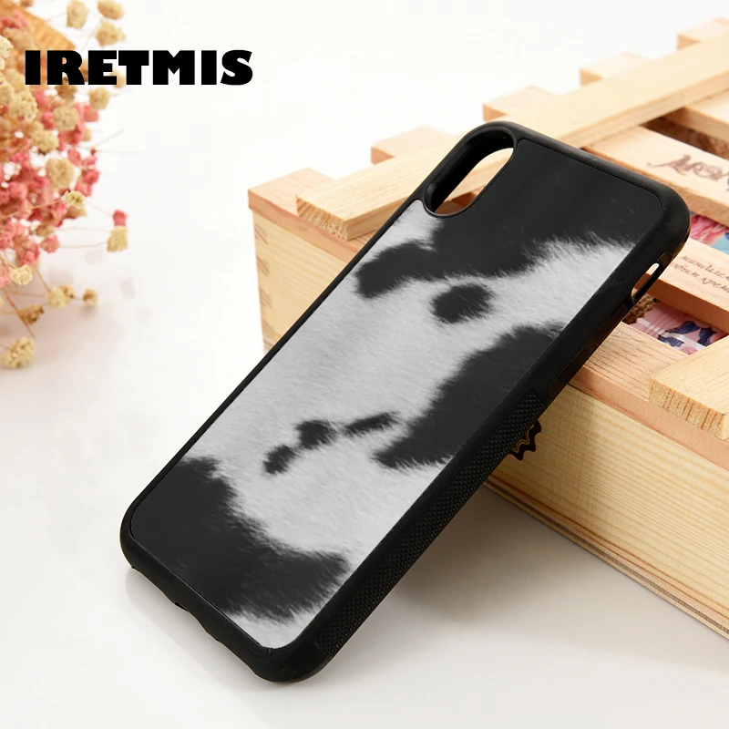 Iretmis 5 5S SE 6 6S TPU Silicone Rubber Phone Case Cover for iPhone 7 8 Plus X Xs 11 12 MINI Pro Max XR Black and white cowhide