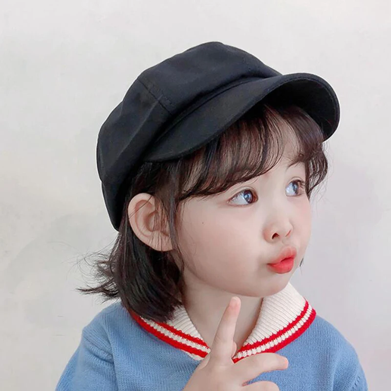 YOYOCORN New Children\'s hats autumn and winter boys caps British plaid octagonal hats Korean version Japanese wild girls berets