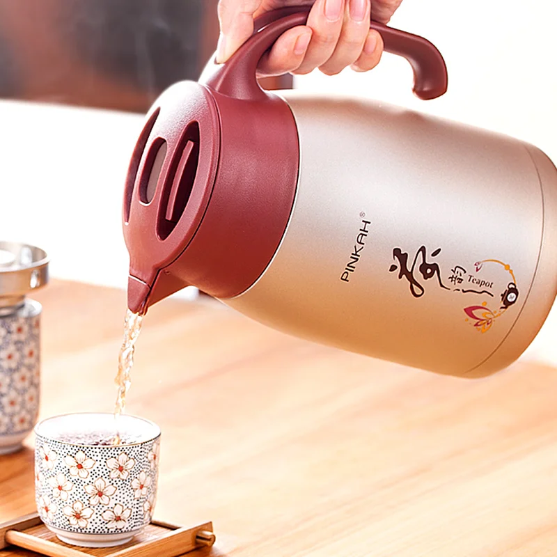 PINKAH Hot Sale 1L/1.5L Household Coffee Thermos Business Office Vacuum Teapot 304 Stainless Steel Travel Insulation Kettle