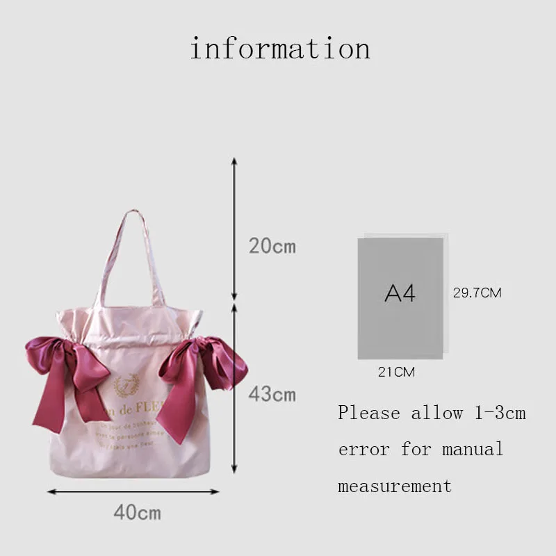 Women\'s Canvas Shoulder Bag Korean Version Cute Girls Bow Handbag Student Fashion Large Capacity Reusable School Bags Shopping