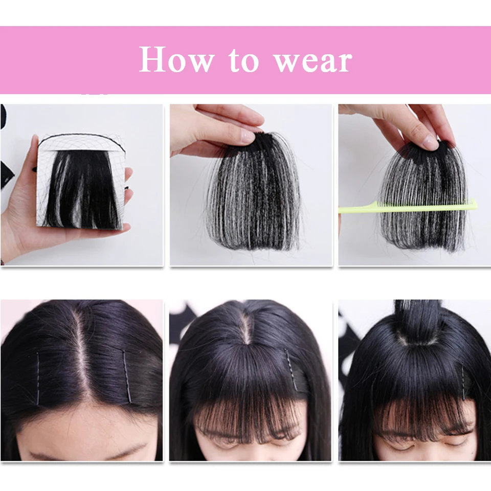 MEIFAN Short Synthetic Black Match Red Pink Bangs Women Natural Short Fake Hair Bangs Clip In Hair Bangs Hairpiece Extensions