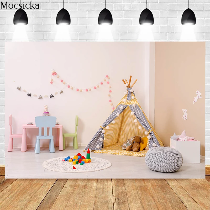 Children's Toy Room Photography Background Tent Building Blocks Decoration Baby Shower Art Portrait Photo Backdrop Banner