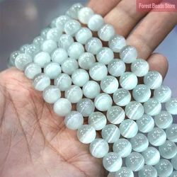 Smooth AAA White Cat Eye Beads Round Loose Beads For Jewelry Making High Quality Opal Stone Diy Charm Bracelets 15