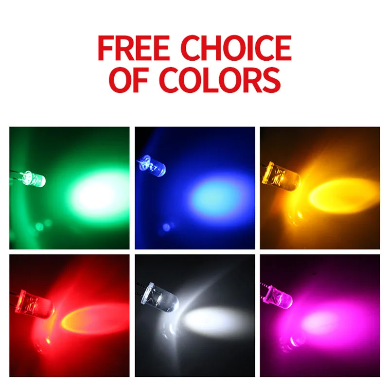 

1000 шт. светодиодов 5 мм с круглой головкой и длинным выводом, красные, желтые и зеленые, DIP-диоды