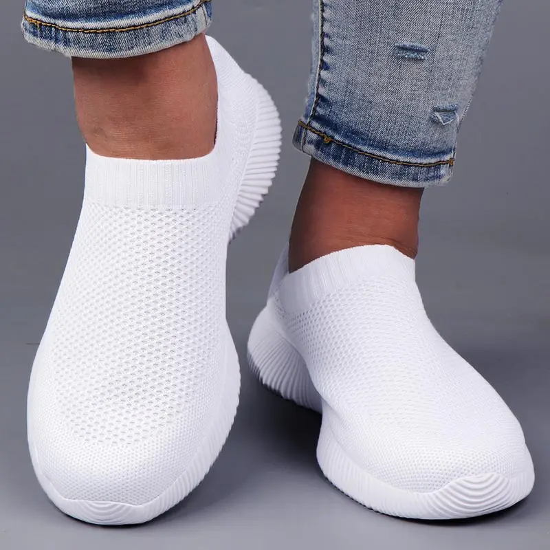 Big Size Summer Slip-on Sneakers Sock Woman Sport Shoes Women White Sports Shoes Women Running Shoes 2023 Knit Tennis GME-1793