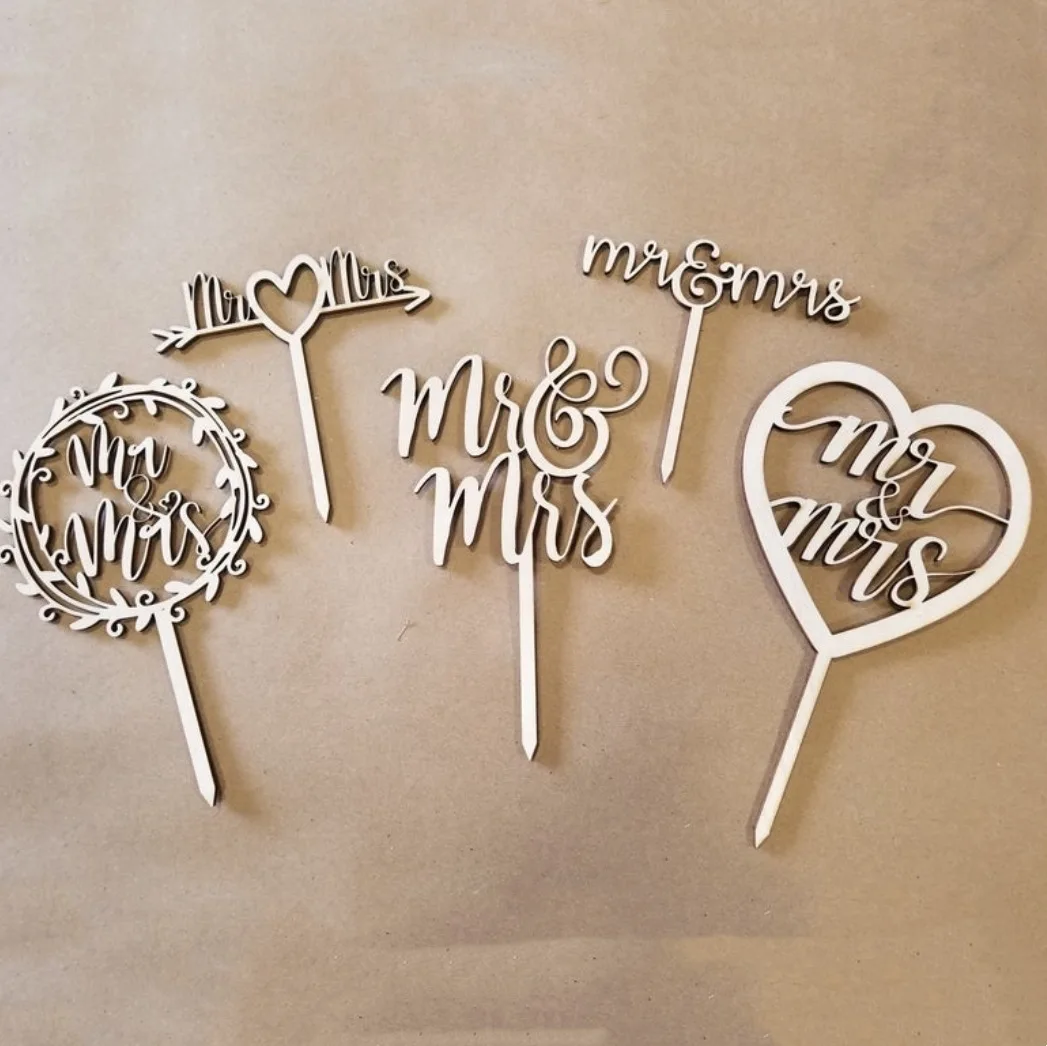 INS New Gold Mr&Mrs Wedding Acrylic Cake Toppers Flower Always Valentine's Day Cake Toppers For Wedding Party Cake Decorations