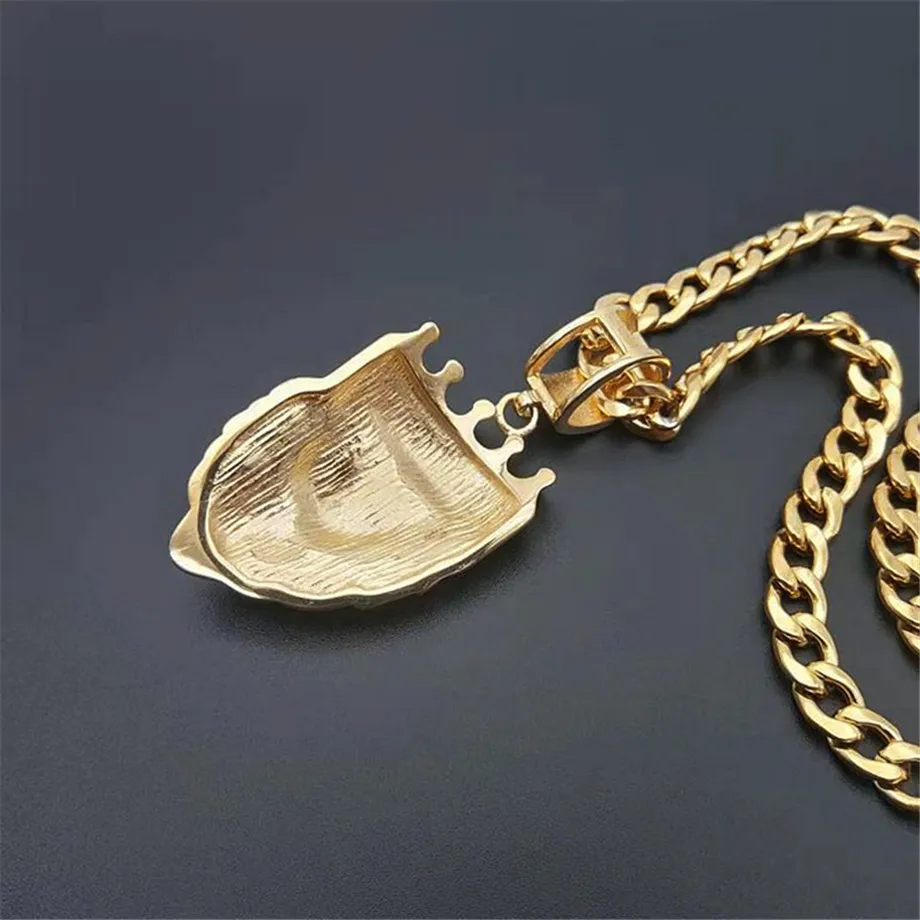 Hip Hop Full Iced Out Bling Lion Rhinestone Stainless Steel Cuban Chain Gold Color Pendants & Necklaces For Men Jewelry Dropship