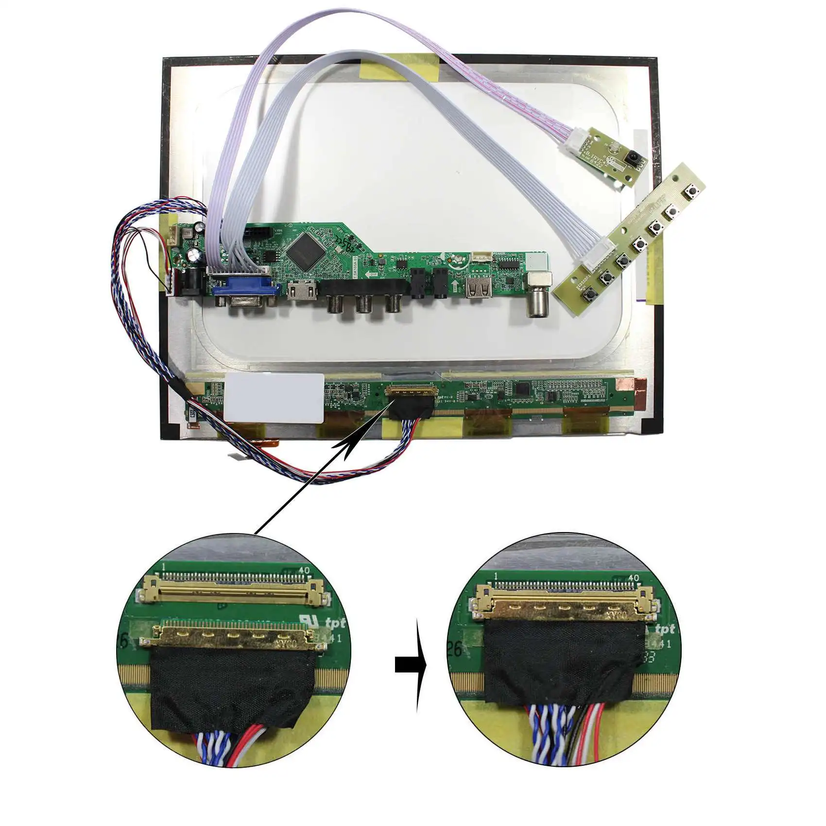 HD-MI trabalho da placa do lcd do vga av usb rf para o trabalho compatível da tela do lcd da relação de lvds com 12.1 polegada 1024x768 HT121X02-001