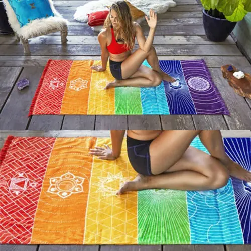 

1Pcs Tassels Single Rainbow Chakra Tapestry Towel Mandala Boho Stripes Travel Yoga Mat Tapestry