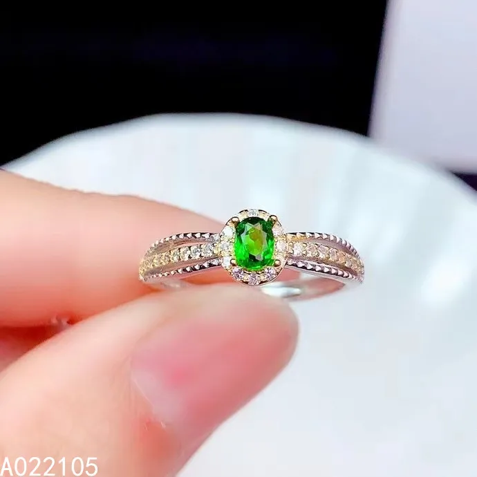 

KJJEAXCMY fine jewelry 925 sterling silver inlaid Natural Diopside women exquisite vintage oval adjustable gem ring support dete