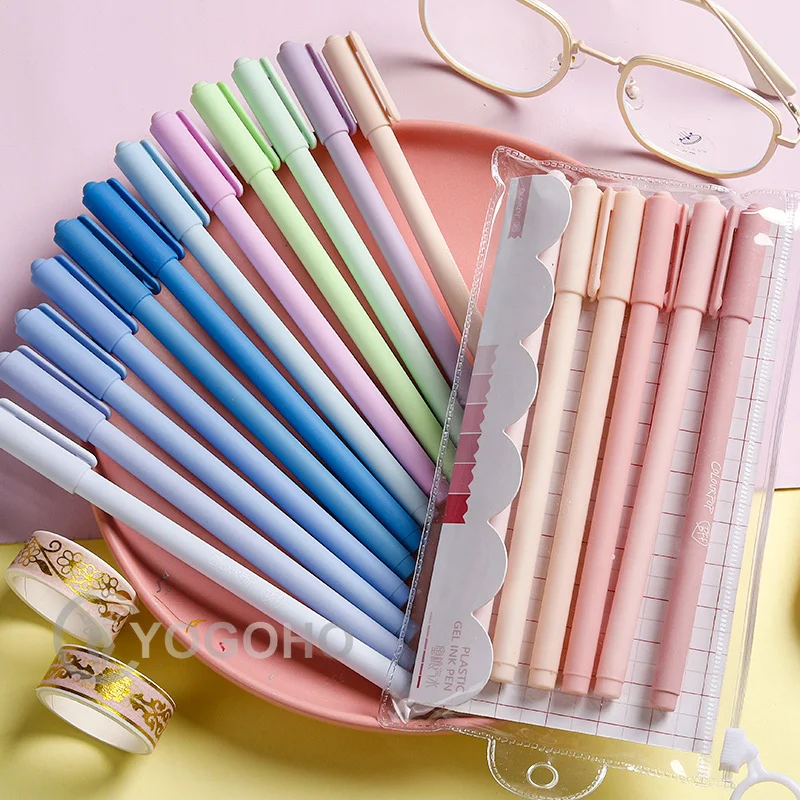 6Pcs/Bag Creative Cute Morandi/Retro/Sea Blue/Pink Simple small fresh gel pen kawaii Quick drying Cap neutral pen supplies