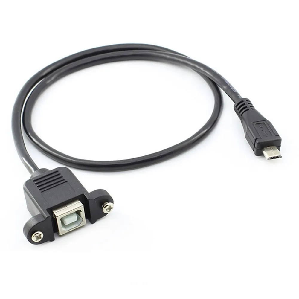 1Pcs New 50cm USB 2.0 B Female socket Printer Panel Mount to USB Micro B 5 pin male cable 1M High quality